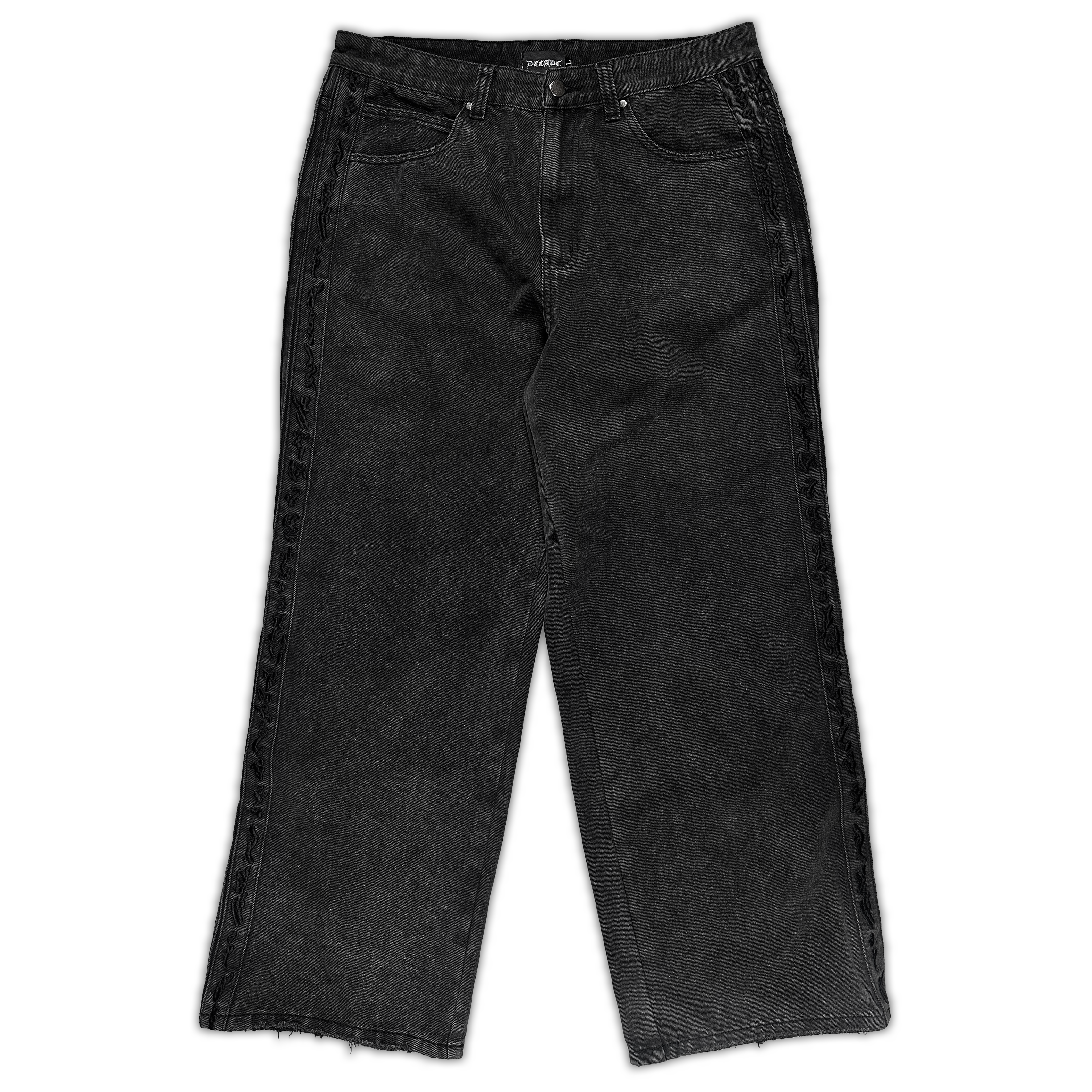 Jet Black Track Jeans – decadeworldwide Jet Black Track Jeans – decadeworldwide